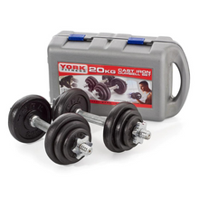 Load image into Gallery viewer, York Fitness 20kg Black Cast Iron Dumbbell Set And Case