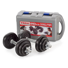 Load image into Gallery viewer, York Fitness 20kg Black Cast Iron Dumbbell Set And Case
